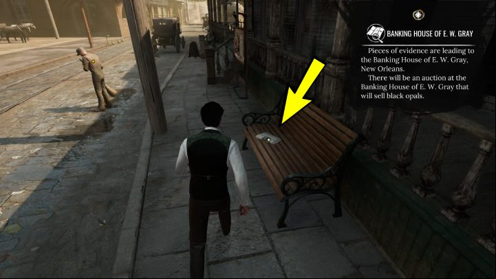On the bench next to the bulletin board there is a newspaper - Sherlock Holmes The Awakened: New Orleans - Chapter 4 - New Orleans - Sherlock Holmes The Awakened Walkthrough