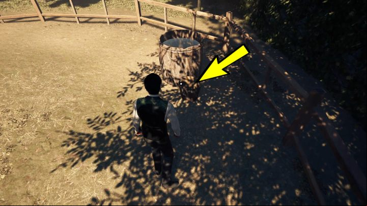 Go into the corral next to the stable and pick up the bucket - Sherlock Holmes The Awakened: Garden of Arnesons Mansion - Chapter 5 - Arnesons Mansion - Sherlock Holmes The Awakened Walkthrough