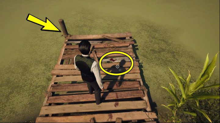 On the jetty, next to the bloodstains, check - Sherlock Holmes The Awakened: Garden of Arnesons Mansion - Chapter 5 - Arnesons Mansion - Sherlock Holmes The Awakened Walkthrough