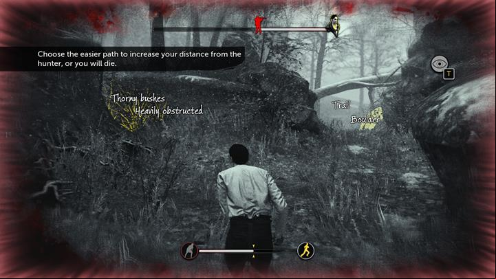 When the chase starts, run forward and hide behind trees and rocks - Escaping the hunter | Walkthrough - Prey Tell | Walkthrough - Sherlock Holmes: The Devils Daughter Game Walkthrough