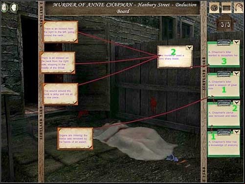 Deduction Board (murder of Annie Chapman - Hanbury Street) 3/3 - Hanbury Street, 8th September 1888 - Walkthrough - Sherlock Holmes vs. Jack the Ripper - Game Guide and Walkthrough