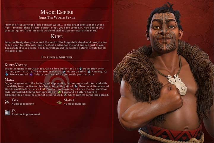 Maori is one of more unique nations available in the game - Civilization 6: Maori (Gathering Storm) - Kupe, nation description, tips - Gathering Storm Added Nations - Sid Meiers Civilization VI Game Guide