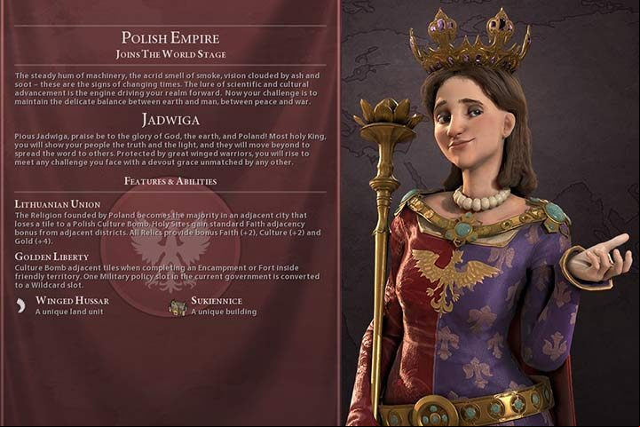 Poland is a nation that is focused mostly on expansion and religion victory - Civilization 6: Poland DLC - Jadwiga, nation overview, tips - Nations - Sid Meiers Civilization VI Game Guide