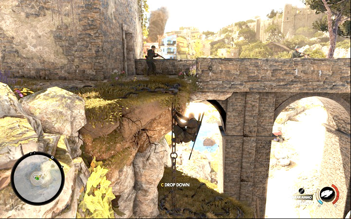 The secret climbing spot that you can use to get to the snipers tower - Obtaining the sniper reports | Mission 2 Bitanti Village in Sniper Elite 4 - Mission 2: Bitanti Village - Sniper Elite 4 Game Guide