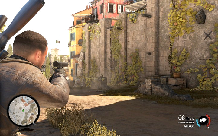 You can use the chain to climb the wall, and you shouldnt run into more than one opponent (unless you raised the alarm too many times) - Finding Partisan HQ | Mission 2 Bitanti Village in Sniper Elite 4 - Mission 2: Bitanti Village - Sniper Elite 4 Game Guide