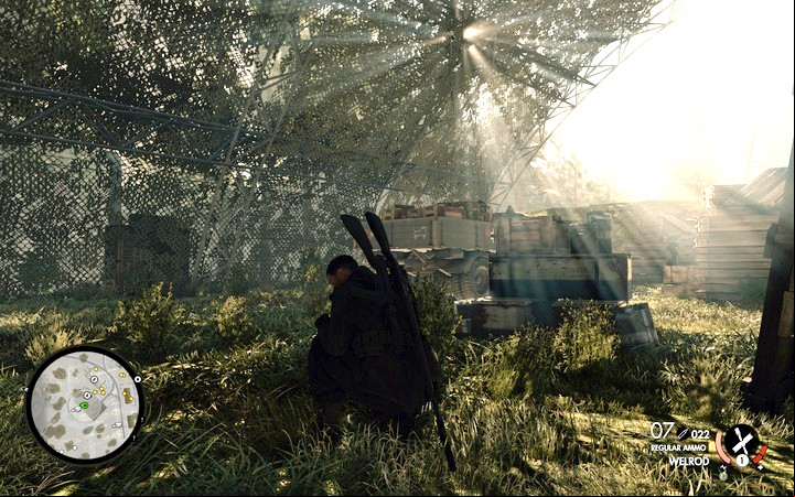 Ammo truck inside the base - Finding the cache and the ammo truck | Mission 3 Regilino Viaduct - Mission 3: Regilino Viaduct - Sniper Elite 4 Game Guide