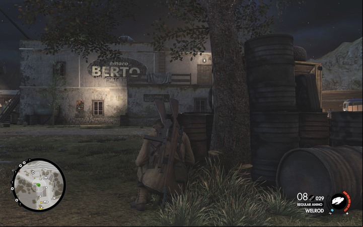 It is easier to get to the upper level by using the stairs on the left - Kill the harbor master / the first floodlight | Mission 4 Lorino Dockyard - Mission 4: Lorino Dockyard - Sniper Elite 4 Game Guide