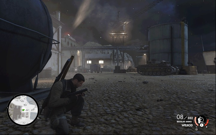 When you get rid of the cannon, go to the road - The second anti-aircraft cannon / the third floodlight | Mission 4 Lorino - Mission 4: Lorino Dockyard - Sniper Elite 4 Game Guide