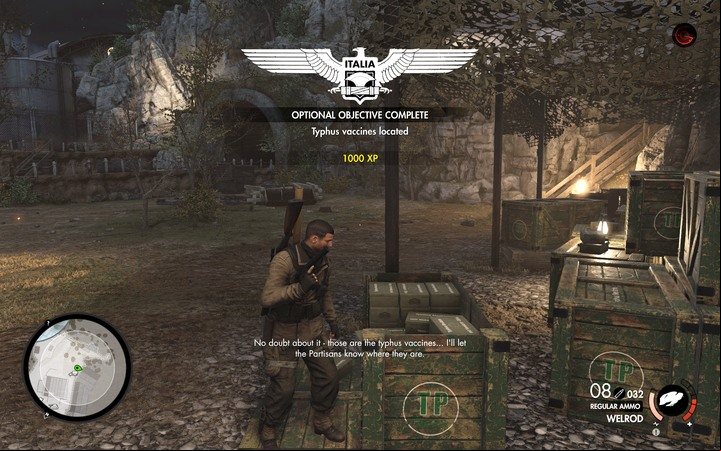 Approach the crates to complete the objective - The vaccine and shipments target destination | Mission 4 Lorino Dockyard - Mission 4: Lorino Dockyard - Sniper Elite 4 Game Guide
