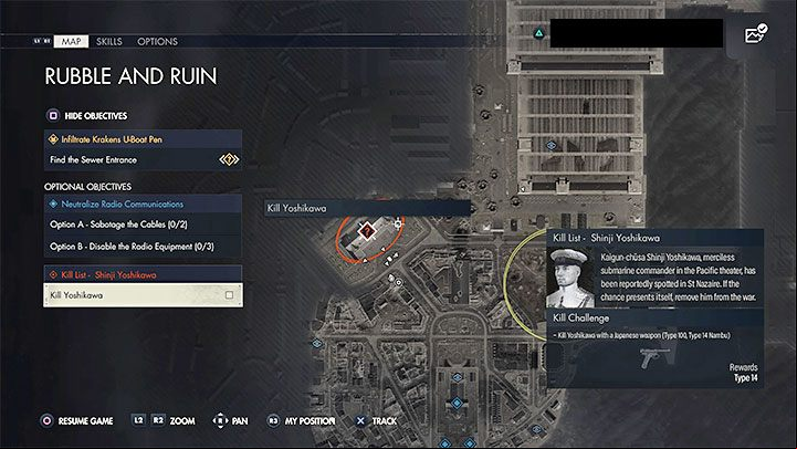 Shinji Yoshikawa - Kill List Target - can be found in the town hall in the north-west part of the map - Sniper Elite 5: Mission 8 Kill List Target: Shinji Yoshikawa - walkthrough - Mission 8 - Rubble and ruins - Sniper Elite 5 Guide, Walkthrough