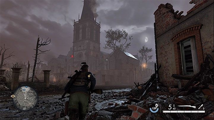 It is in the southern part of the city and is a background to the only side mission of this level - Sniper Elite 5: Map of Mission 8 (Rubble and Ruin) and location description - Mission 8 - Rubble and ruins - Sniper Elite 5 Guide, Walkthrough