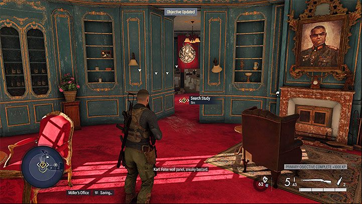 Regardless of the option you choose, you will end up in Moller's office - Sniper Elite 5: Entering the office and finding Mollers secrets (mission 2) - walkthrough - Mission 2 - Occupied Residence - Sniper Elite 5 Guide, Walkthrough