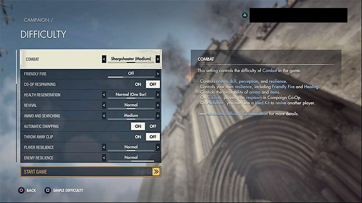 Instead of selecting the main difficulty level, you can adjust its options to your preferences - Sniper Elite 5: Choosing a difficulty level - Basics - Sniper Elite 5 Guide, Walkthrough