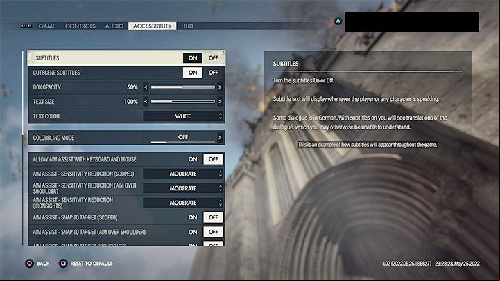 All settings are in a separate Accessibility tab in the game options - Sniper Elite 5: Accessibility - list - Appendix - Sniper Elite 5 Guide, Walkthrough