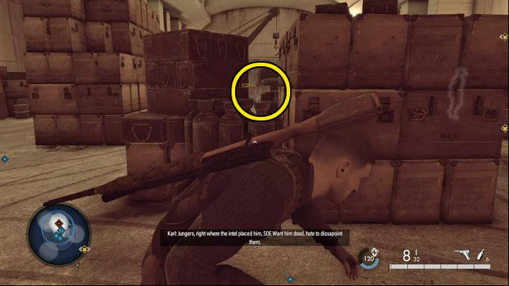 Once inside the building, on the right you will find the first stairs and use them to reach the upper floor - Sniper Elite 5: Mission 7 Kill List Target, Christian Jungers - walkthrough - Mission 7 - Secret weapons - Sniper Elite 5 Guide, Walkthrough