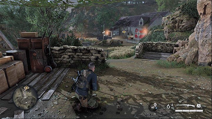 Reaching this building is the last stage of the mission introduction - Sniper Elite 5: Mission 1 (Atlantic Wall) map and description of the location - Mission 1 - Atlantic Wall - Sniper Elite 5 Guide, Walkthrough