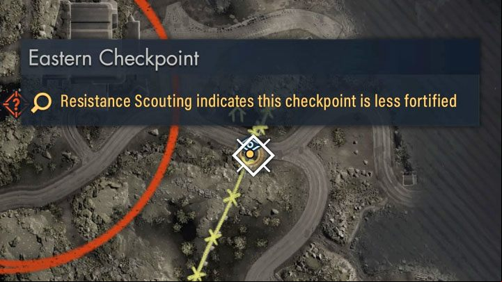 The eastern checkpoint isn't guarded as heavily as the southern one, but you still need to watch out for the vehicles patrolling the main roads - Sniper Elite 5: By the outposts (mission 7) - walkthrough - Mission 7 - Secret weapons - Sniper Elite 5 Guide, Walkthrough