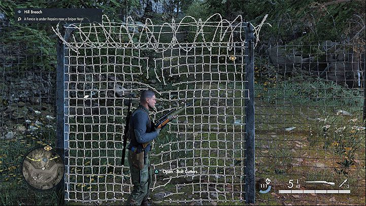You can also cut open the part between the checkpoints, underneath the sniper tower - Sniper Elite 5: By the outposts (mission 7) - walkthrough - Mission 7 - Secret weapons - Sniper Elite 5 Guide, Walkthrough