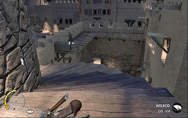The stairs leading to the eastern part of the fort - Finding the informers cell - Mission 4 - Fort Rifugio - Sniper Elite III: Afrika - Game Guide and Walkthrough
