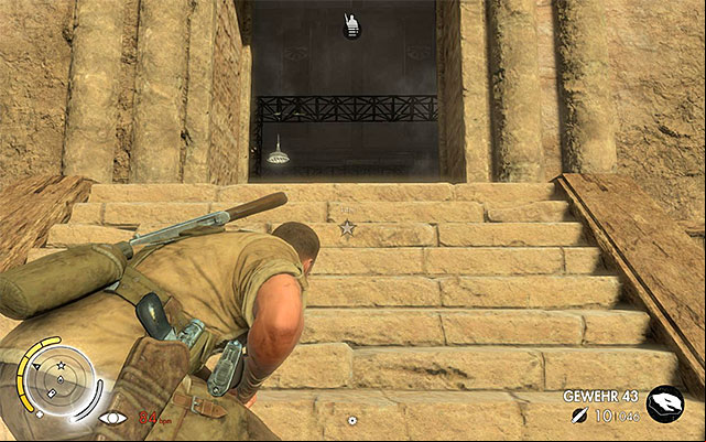 The stairs - Getting to Vahlens command center - Mission 6 - Kasserine - Sniper Elite III: Afrika - Game Guide and Walkthrough