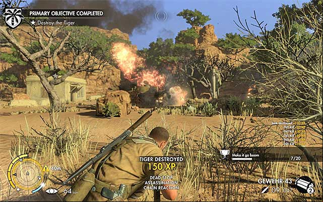 Dynamite is the easiest way to destroy the tank - Destroying the Tiger tank - Mission 6 - Kasserine - Sniper Elite III: Afrika - Game Guide and Walkthrough