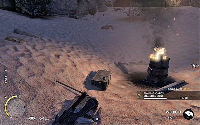 The collectible card has been placed in a secluded spot - Exploration of the eastern part of the airfield - Mission 7 - Pont Du Fahs Airfield - Sniper Elite III: Afrika - Game Guide and Walkthrough