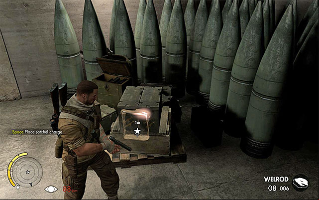 The spot where you place the explosive - Destroying the ammo depot - Mission 8 - Ratte Factory - Sniper Elite III: Afrika - Game Guide and Walkthrough