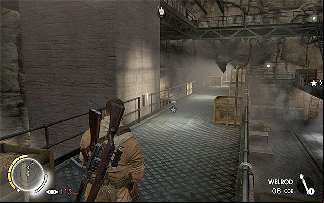 The spot to plant an explosive in the North-Western part of the hall - Planting four explosives at the pillars - Mission 8 - Ratte Factory - Sniper Elite III: Afrika - Game Guide and Walkthrough