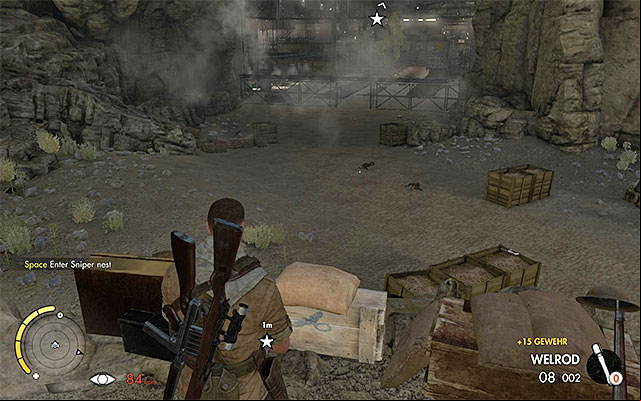 The sniper nest - Taking the shot from the sniper nest - Mission 8 - Ratte Factory - Sniper Elite III: Afrika - Game Guide and Walkthrough
