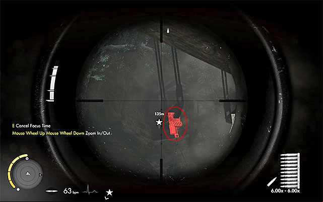 Lay down on the ground and aim your sniper rifle - Taking the shot from the sniper nest - Mission 8 - Ratte Factory - Sniper Elite III: Afrika - Game Guide and Walkthrough