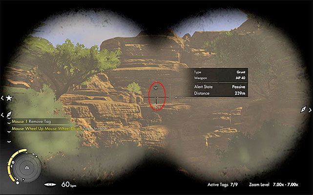 After you have taken your position in the nest, target the sniper rifle at the enemy several hundred meters away, to the South of your character - Long Shots - Collectibles - Mission 6 - Sniper Elite III: Afrika - Game Guide and Walkthrough