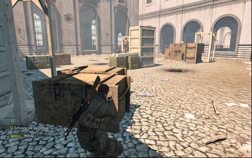Head further along the corridor and jump back onto the square after you reach the last window on the left - Mission 3 - Kaiser-Friedrich Museum - p. 2 - Walkthrough - Sniper Elite V2 Game Guide & Walkthrough