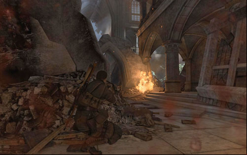 Inside the church you will come across three soldiers guarding this area, you should especially look out for the one by the barriers on the upper floor - Mission 5 - St. Olibartus Church - p. 2 - Walkthrough - Sniper Elite V2 Game Guide & Walkthrough