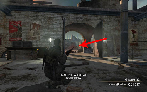 After getting to the higher position, you will encounter two more snipers (its worth to stand closer to the left, as theres a sniper in the distance which you will have to take care of soon), who will come in running any minute - Mission 7 - Karlshorst Command Post - p. 2 - Walkthrough - Sniper Elite V2 Game Guide & Walkthrough