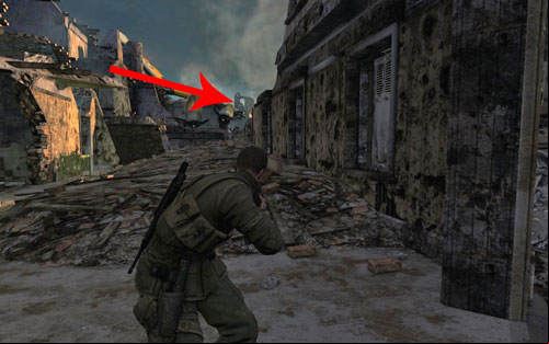 The next shooter is found rather nearby (140m) and can be hard to spot - Mission 7 - Karlshorst Command Post - p. 2 - Walkthrough - Sniper Elite V2 Game Guide & Walkthrough
