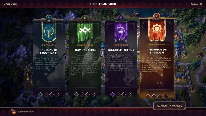 We have discussed the campaign's highlights in more detail on a separate page, titled Campaign Mode - Songs of Conquest: Game length - Appendix - Songs of Conquest Guide