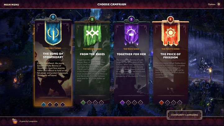 Campaign is the name of one of the modes available from the game's starting menu - Songs of Conquest: All story campaigns - Basics - Songs of Conquest Guide
