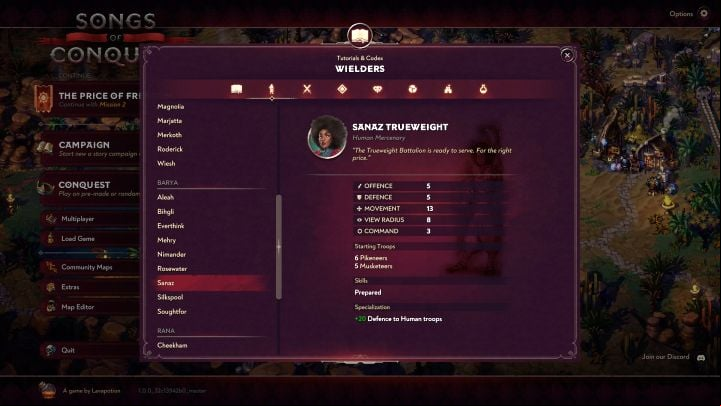 Sanaz Trueweight - Songs of Conquest: List of best Wielders - Basics - Songs of Conquest Guide