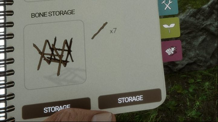 You need 7 Sticks to build the Bone Storage - Sons of the Forest: Storage - Resources and crafting - Sons of the Forest Guide