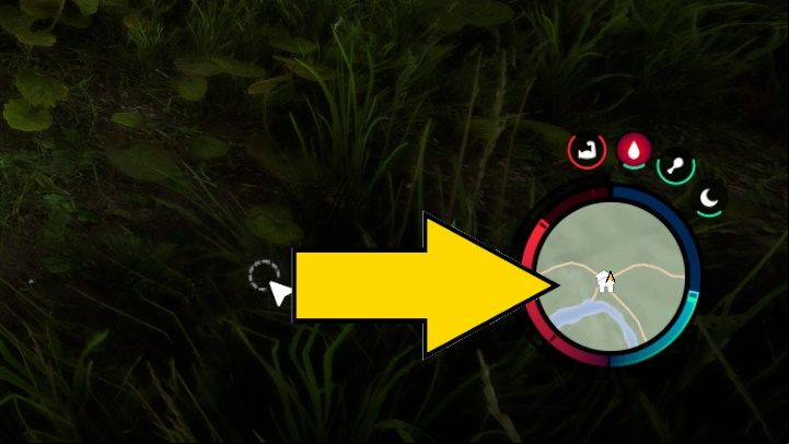 The minimap is displayed in the lower right corner of the screen, next to your character's current attributes - Sons of the Forest: Navigation - Basics - Sons of the Forest Guide