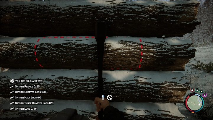 The game will show you where to chop with red dashed lines - Sons of the Forest: Shelter elements - Resources and crafting - Sons of the Forest Guide