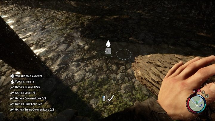 When you try to place a second log, you should see vertical dashed lines with a circle at the end - Sons of the Forest: Shelter elements - Resources and crafting - Sons of the Forest Guide