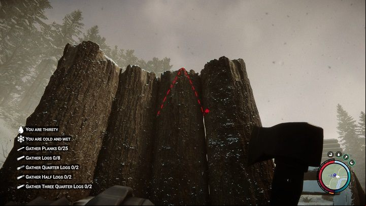 To sharpen the logs, equip an axe and point the camera at the top of the log - Sons of the Forest: Shelter elements - Resources and crafting - Sons of the Forest Guide