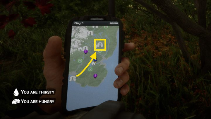 After leaving this location, you should go to the cave marked on the map above (Cave #1) - Sons of the Forest: Where to find the shovel? - Resources and crafting - Sons of the Forest Guide