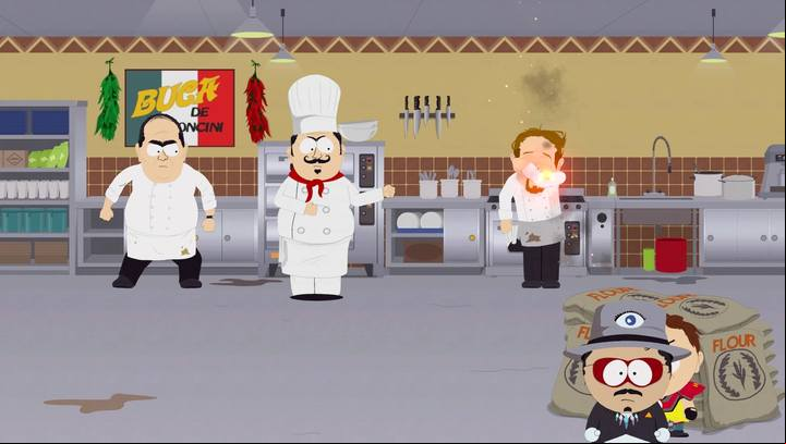 Try to set one of the cooks on fire and then try to eliminate the chef. - The Bowels of the Beast | Main Missions Walkthrough - Main Missions Walkthrough - South Park: The Fractured But Whole Game Guide