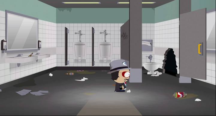 In order to collect these objects, you need to go through the hole near the toilet in mens room. - Costumes and recipes - Titles and secrets - South Park: The Fractured But Whole Game Guide