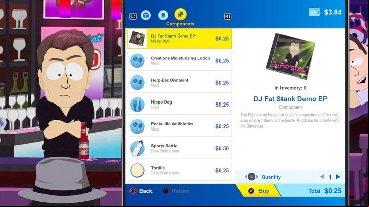 Buy the Bartenders CD and then take a selfie with him. - Selfies - Titles and secrets - South Park: The Fractured But Whole Game Guide