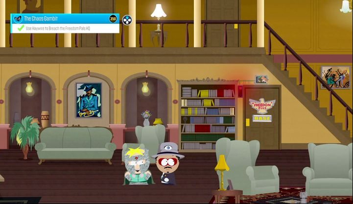 You can find the entrance to the base underneath the stairs. - The Invitation, Chaos Gambit, The Samaritan Agenda | Main Missions Walkthrough - Main Missions Walkthrough - South Park: The Fractured But Whole Game Guide