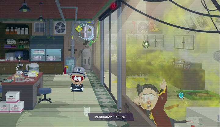 Take the key from the gassed room using the FartPause. - Origins 4: The Omega Prologue, The Thin White Line | Main Missions Walkthrough - Main Missions Walkthrough - South Park: The Fractured But Whole Game Guide