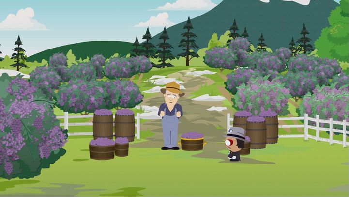 To go past the farmer, use the fruit cask to block him. - Big Gay Als Big Gay Cats | Side quests - Side quests - South Park: The Fractured But Whole Game Guide